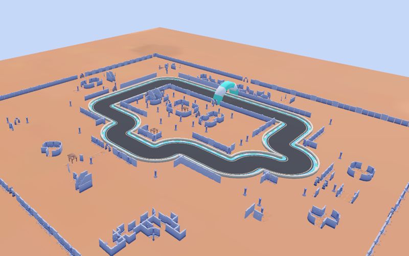 Top view of the Dark Dungeon map: a winding race track between stone walls